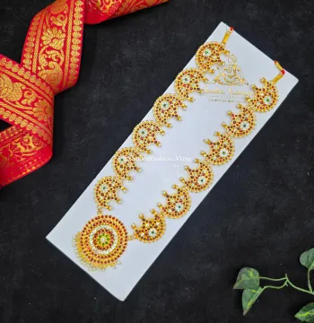 Full Chand Haram – Kuchipudi & Bharatanatyam Long Necklace | Gold Finish with Kundan Stones