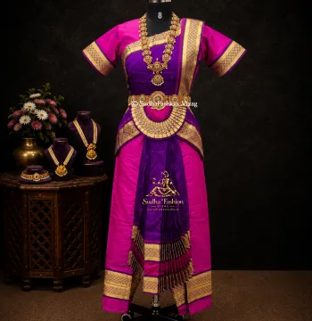 Readymade Bharatanatyam 6 Piece Dance Dress – Pink & Purple | Sizes 24 to 42