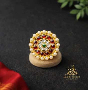 Round Stone & Kemp Dance Ring – Classical Dance Finger Ring | Gold Finish | Sudha Fashion Vizag