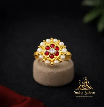 Small White Stone & Kemp Dance Ring – Kids & Adults Classical Dance Finger Ring | Gold Finish