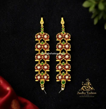 Mango Multi Mattilu – Kuchipudi & Bharatanatyam Ear Chain | Gold Finish with Multi-Color Stones