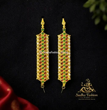 Multi V Mattilu – Kuchipudi & Bharatanatyam Ear Chain | Gold Finish with Multi-Color Stones