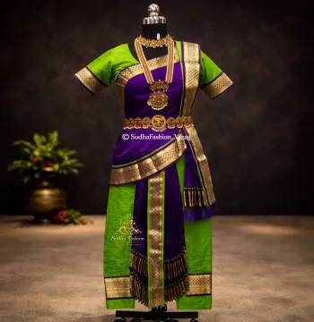 Readymade Kuchupudi 6 Piece Dance Dress – Green & Purple | Sizes 24 to 42