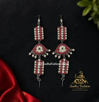 Black Beauty Leaf Mattilu – Kuchipudi & Bharatanatyam Ear Chain | Black Finish with Kemp & White Stones
