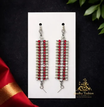 Black Beauty Mattilu – Kuchipudi & Bharatanatyam Ear Chain | Black Finish with Red & White Stones