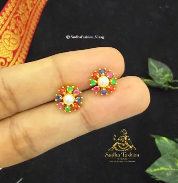Sparkling Navratna Stud Earrings | Ammama Collections