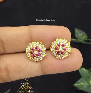 Charming Red & White Small Stud Earrings | Ammama Collections