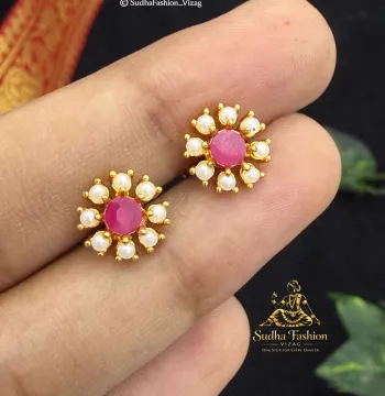 Stunning Small Ruby White Stud Earrings | Ammama Collections