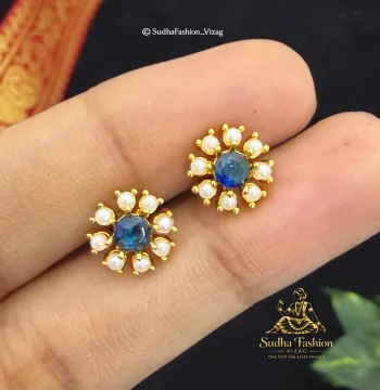 Elegant Blue & White Stud Earrings | Ammama Collections