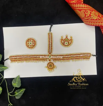 Beautiful Headset Red & White – Kuchipudi & Bharatanatyam Dance Headset | Gold Finish