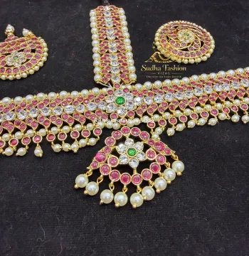 Headset – Premium Broad Copper Base Classical Dance Headset | Kundan & Pearl | Kuchipudi Bharatanatyam