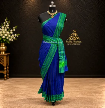 Kids Kuchipudi & Bharatanatyam Pre-Stitched One Piece Cotton Practice Saree – Blue Plain Border