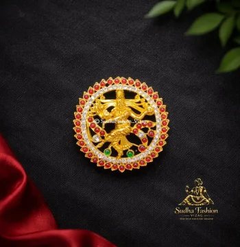 Natraj Swami Rakodi – Kuchipudi & Bharatanatyam Classical Dance Hair Ornament | Gold Finish with Multi-Color Kundan Stones