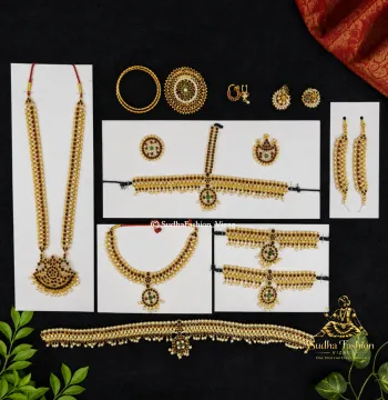 2 Stone Mango Dance Jewelry Set – Complete 10-Piece Set for Kuchipudi & Bharatanatyam | Gold Finish