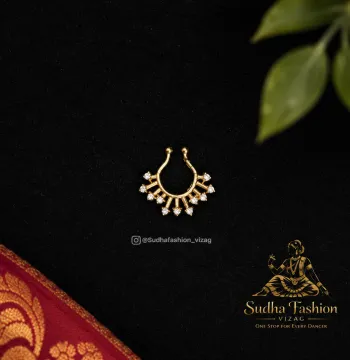 Full White Septum Nose pin – Kuchipudi & Bharatanatyam Nose Ornament Set | Gold Finish
