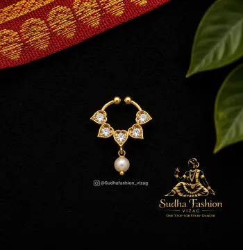 Heart Septum Nose pin – Kuchipudi & Bharatanatyam Nose Ornament Set | Gold Finish
