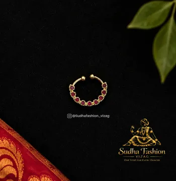 Full Ruby Septum Nose pin – Kuchipudi & Bharatanatyam Nose Ornament Set | Gold Finish