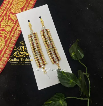 Soundarya Mattilu – Kuchipudi & Bharatanatyam Ear Chain | Gold Finish with Diamond & Multi-Color Stones
