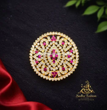 Pink & White Stone Rakodi – Kuchipudi & Bharatanatyam Hair Ornament | Gold Finish with Pink & White Stones