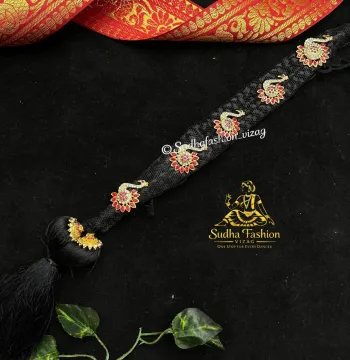 Peacock Ruby White Stone Jada – Kuchipudi & Bharatanatyam Hair Braid Ornament | 5 Piece