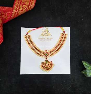 Red and White Pearl Necklace – Kuchipudi & Bharatanatyam Necklace