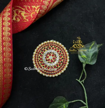 Kemp and White Rakodi – Kuchipudi & Bharatanatyam Hair Ornament | Gold Finish with Kemp Kundan Stones