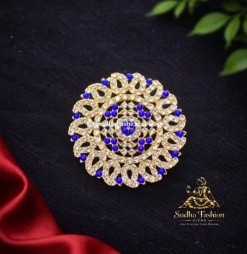 Blue & White Stone Rakodi – Kuchipudi & Bharatanatyam Hair Ornament | Gold Finish with Blue & White Stones