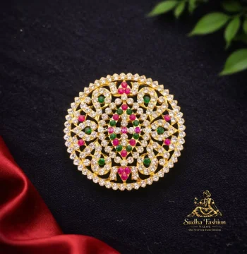 Multi-Color Stone Rakodi – Kuchipudi & Bharatanatyam Hair Ornament | Gold Finish with Multi-Color Stones
