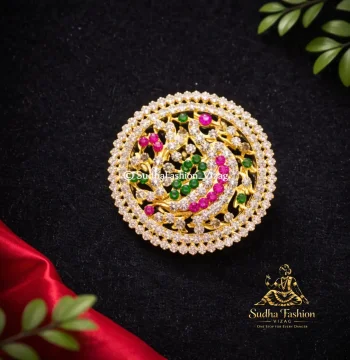 Multi-Color Peacock Ragidi – Kuchipudi & Bharatanatyam Hair Ornament | Gold Finish with Multi-Color Stones