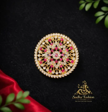 Pink & White Star Ragidi – Kuchipudi & Bharatanatyam Hair Ornament | Gold Finish with Pink & White Stones