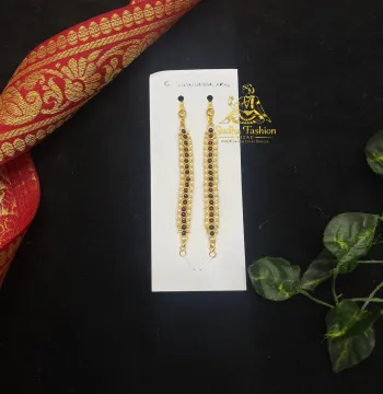 One Stone Jalar Mattilu – Kuchipudi & Bharatanatyam Ear Chain | Gold Finish with Kemp & White Stones