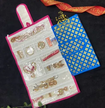 Blue Gold Dance Jewelry Organizer – Foldable Jewellery Bag for Kuchipudi & Bharatanatyam