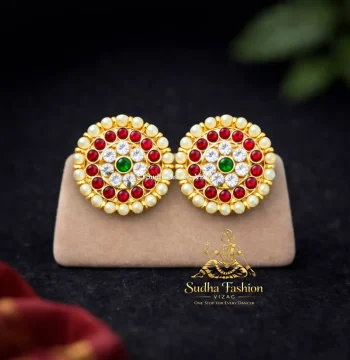 Green and Kemp Kundan Studs for Bharatanatyam & Kuchipudi | Dance Jewelry