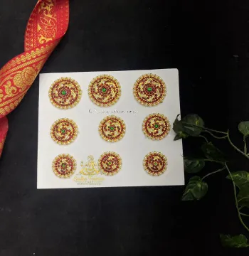 Round Kundan Kemp Jada Billalu  – Kuchipudi & Bharatanatyam Hair Braid Ornament | 9 Pieces