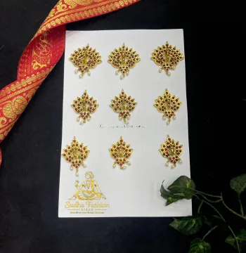 Peacock Kundan Kemp Jada Billalu  – Kuchipudi & Bharatanatyam Hair Braid Ornament | 9 Pieces