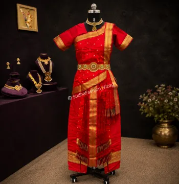 Readymade Kuchipudi 6 Piece Dot Dance Dress – Full Red | Sizes 26 to 42