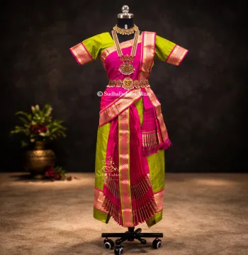 Readymade Kuchipudi 6 Piece Dance Dress – Mehindi Green & Pink | Sizes 24 to 42