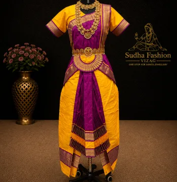 Readymade Bharatanatyam 6 Piece Dance Dress – Yellow & Pink | Sizes 24 to 42