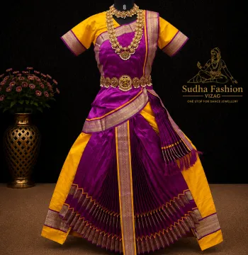 Readymade Kuchipudi 6 Piece Dance Dress – Yellow & Pink | Sizes 24 to 42