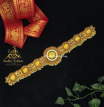 7 Lakshmi Multi Vadanam – Kuchipudi & Bharatanatyam Hip Belt | Gold Finish with Multi-Color Stones