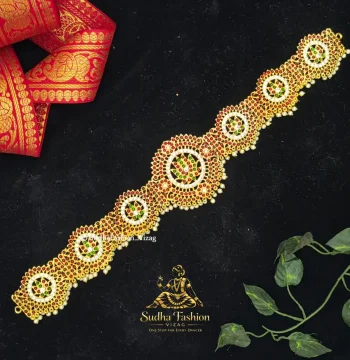Lotus Multi Vadanam – Kuchipudi & Bharatanatyam Hip Belt | Gold Finish with Multi-Color Stones