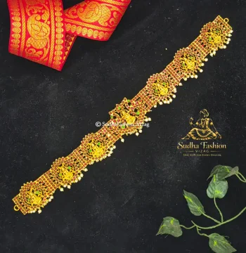 7 Lakshmi Kemp Vadanam – Kuchipudi & Bharatanatyam Hip Belt | Gold Finish with Kemp Stones