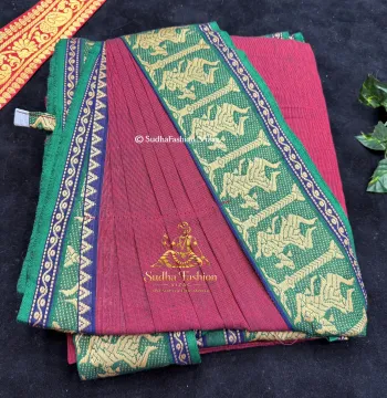 Kids Pre-Stitched One Piece Cotton Practice Saree – Maroon Green | Kuchipudi & Bharatanatyam