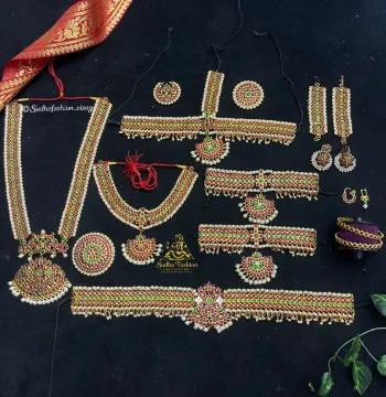 Broad Dance Jewelry Set – Complete 10-Piece Set for Kuchipudi & Bharatanatyam | Gold Finish