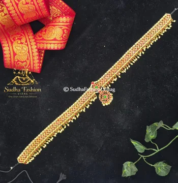 Kemp Long Vadanam – Kuchipudi & Bharatanatyam Hip Belt | Gold Finish with Kemp Stones