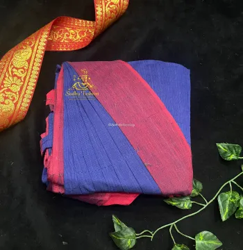 Kids Kuchipudi & Bharatanatyam Pre-Stitched One Piece Cotton Practice Saree – Blue Red Plain Border