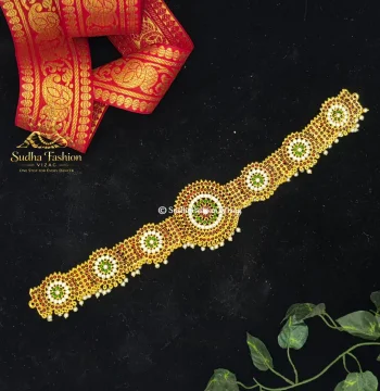 Multicolour Round Vadanam – Kuchipudi & Bharatanatyam Hip Belt | Gold Finish with Multi-Color Stones