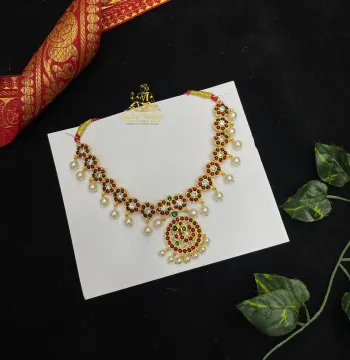 Ruby Round Pearl Drop Necklace – Kuchipudi & Bharatanatyam Necklace