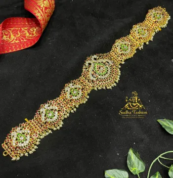 Double Peacock Vadanam – Kuchipudi & Bharatanatyam Hip Belt | Gold Finish