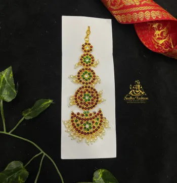 5 Step Multi Color Tika – Kuchipudi & Bharatanatyam Dance Tika | Gold Finish with Kemp Stones